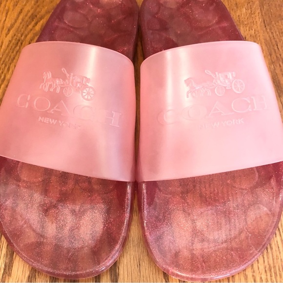 NWT, Coach Ulyssa Pool Slides, Glittery Pink, Coach Barbie Vibes, Size 9B - Picture 4 of 11